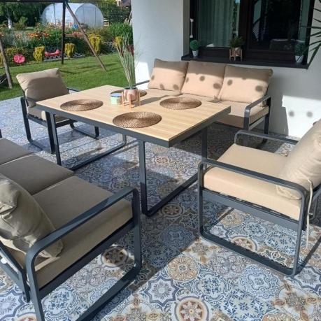 Jasny komplet mebli metalowych na taras dla 8 osób - Panaon Grande WB