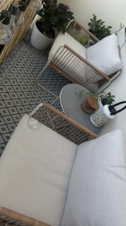 Komplet dwóch foteli w stylu rope ze stolikiem Kibi Duo - Cream