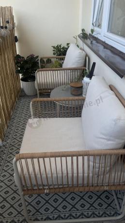 Komplet dwóch foteli w stylu rope ze stolikiem Kibi Duo - Cream