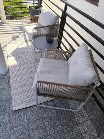 Komplet dwóch foteli w stylu rope ze stolikiem Kibi Duo - Cream