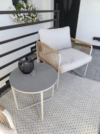 Komplet dwóch foteli w stylu rope ze stolikiem Kibi Duo - Cream