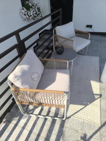 Komplet dwóch foteli w stylu rope ze stolikiem Kibi Duo - Cream