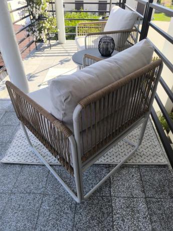 Komplet dwóch foteli w stylu rope ze stolikiem Kibi Duo - Cream