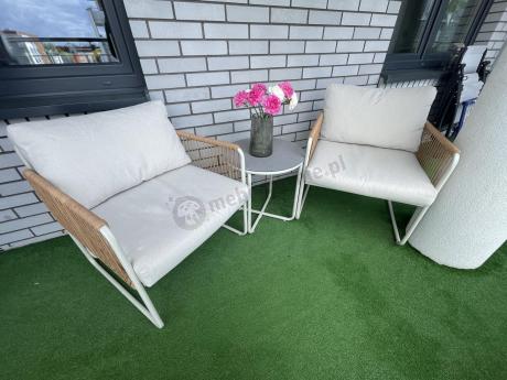 Komplet dwóch foteli w stylu rope ze stolikiem Kibi Duo - Cream