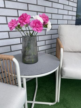 Komplet dwóch foteli w stylu rope ze stolikiem Kibi Duo - Cream