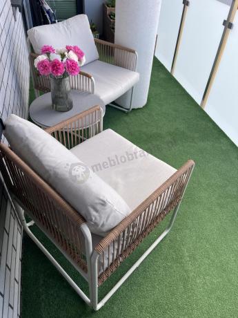 Komplet dwóch foteli w stylu rope ze stolikiem Kibi Duo - Cream
