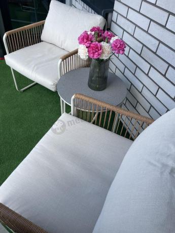 Komplet dwóch foteli w stylu rope ze stolikiem Kibi Duo - Cream