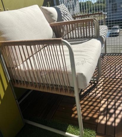 Komplet dwóch foteli w stylu rope ze stolikiem Kibi Duo - Cream