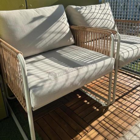 Komplet dwóch foteli w stylu rope ze stolikiem Kibi Duo - Cream