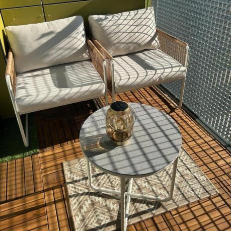 Komplet dwóch foteli w stylu rope ze stolikiem Kibi Duo - Cream