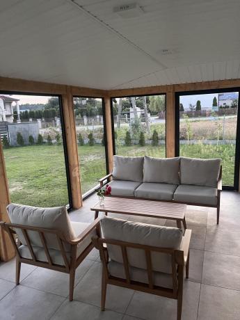 Komplet mebli aluminiowych na taras dla 5 osób - Else Set - Creme