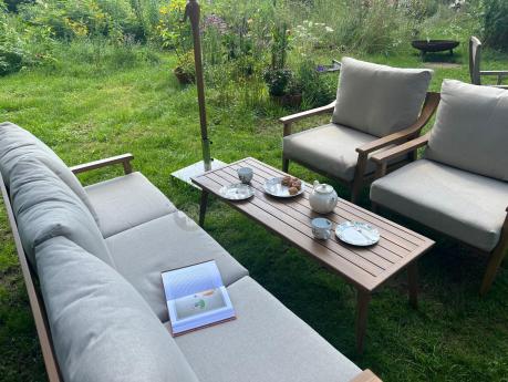 Komplet mebli aluminiowych na taras dla 5 osób - Else Set - Creme