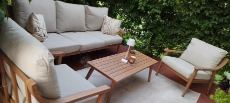 Komplet mebli aluminiowych na taras dla 5 osób - Else Set - Creme