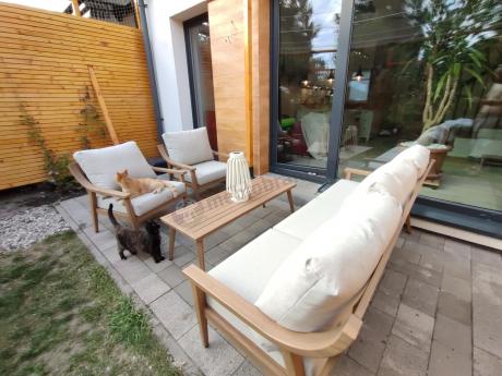 Komplet mebli aluminiowych na taras dla 5 osób - Else Set - Creme