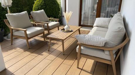 Komplet mebli aluminiowych na taras dla 5 osób - Else Set - Creme