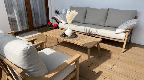 Komplet mebli aluminiowych na taras dla 5 osób - Else Set - Creme