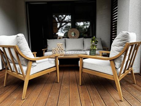 Komplet mebli aluminiowych na taras dla 5 osób - Else Set - Creme