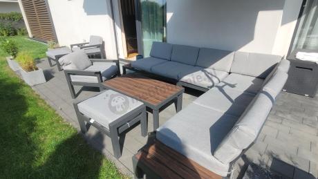 Komplet mebli do ogrodu z aluminium - narożnik, fotele, pufy - Calamba Corner XL - Light Grey