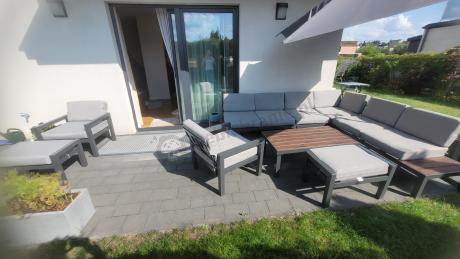 Komplet mebli do ogrodu z aluminium - narożnik, fotele, pufy - Calamba Corner XL - Light Grey