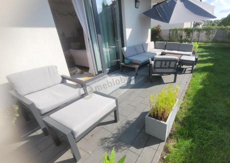 Komplet mebli do ogrodu z aluminium - narożnik, fotele, pufy - Calamba Corner XL - Light Grey