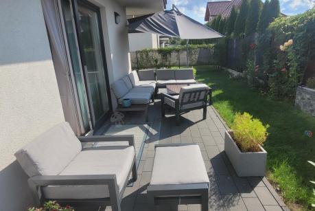 Komplet mebli do ogrodu z aluminium - narożnik, fotele, pufy - Calamba Corner XL - Light Grey