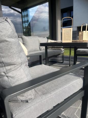Komplet mebli metalowych do ogrodu dla 7 osób ze stołem obiadowym - Panaon Dining Light Grey