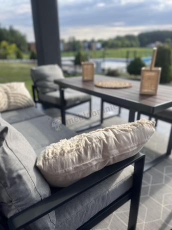 Komplet mebli metalowych do ogrodu dla 7 osób ze stołem obiadowym - Panaon Dining Light Grey