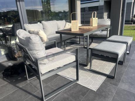 Komplet mebli metalowych do ogrodu dla 7 osób ze stołem obiadowym - Panaon Dining Light Grey