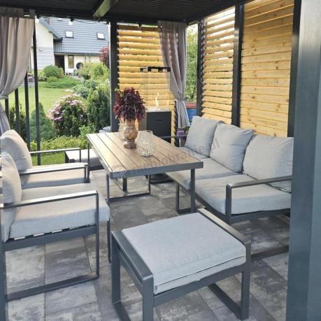 Komplet mebli metalowych do ogrodu dla 7 osób ze stołem obiadowym - Panaon Dining Light Grey