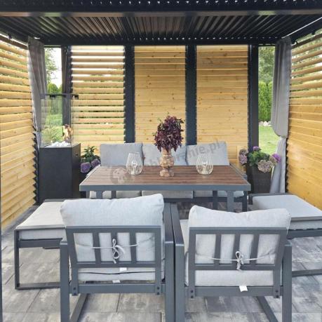 Komplet mebli metalowych do ogrodu dla 7 osób ze stołem obiadowym - Panaon Dining Light Grey