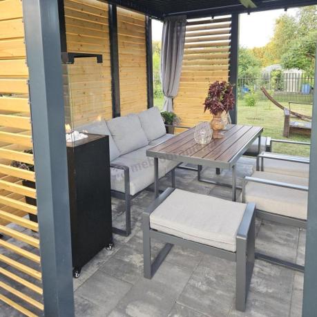 Komplet mebli metalowych do ogrodu dla 7 osób ze stołem obiadowym - Panaon Dining Light Grey