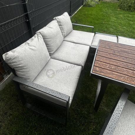 Komplet mebli metalowych do ogrodu dla 7 osób ze stołem obiadowym - Panaon Dining Light Grey