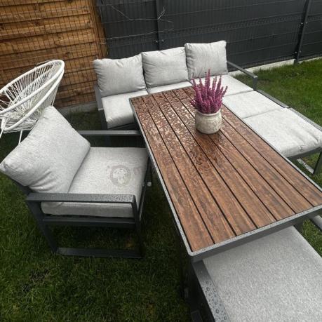 Komplet mebli metalowych do ogrodu dla 7 osób ze stołem obiadowym - Panaon Dining Light Grey
