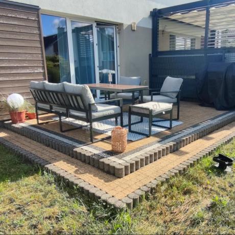 Komplet mebli metalowych do ogrodu dla 7 osób ze stołem obiadowym - Panaon Dining Light Grey