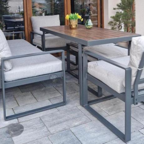 Komplet mebli metalowych do ogrodu dla 7 osób ze stołem obiadowym - Panaon Dining Light Grey