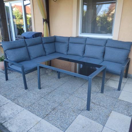 Komplet mebli na taras - narożnik 184x239cm, 2 pufy, stół 120cm - Doros Corner XL - Dark Grey