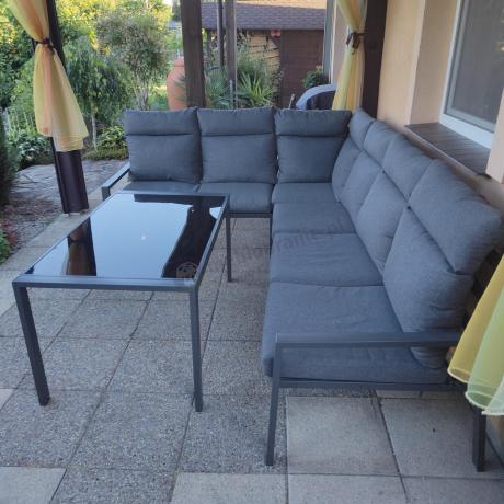 Komplet mebli na taras - narożnik 184x239cm, 2 pufy, stół 120cm - Doros Corner XL - Dark Grey