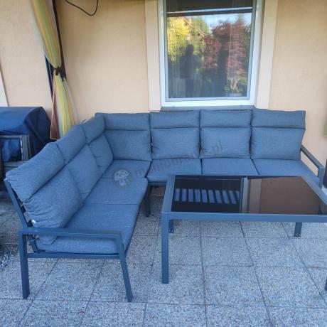 Komplet mebli na taras - narożnik 184x239cm, 2 pufy, stół 120cm - Doros Corner XL - Dark Grey