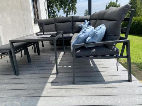 Komplet mebli na taras - narożnik 184x239cm, 2 pufy, stół 120cm - Doros Corner XL - Dark Grey