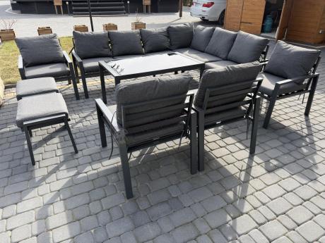 Komplet mebli na taras - narożnik 184x239cm, 2 pufy, stół 120cm - Sodor Corner XL - Dark Grey