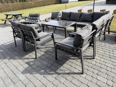 Komplet mebli na taras - narożnik 184x239cm, 2 pufy, stół 120cm - Sodor Corner XL - Dark Grey