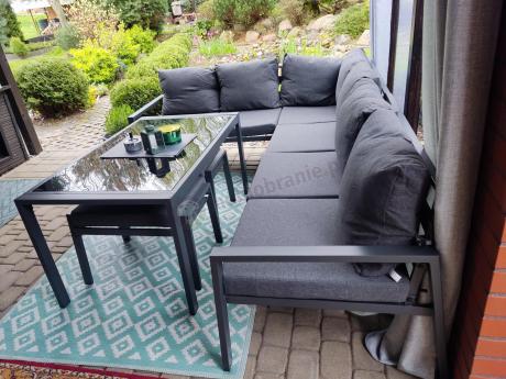 Komplet mebli na taras - narożnik 184x239cm, 2 pufy, stół 120cm - Sodor Corner XL - Dark Grey