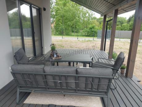 Komplet mebli na taras - sofa 173cm, 2 fotele, pufy i stół 120cm Ater Dining - Dark Grey