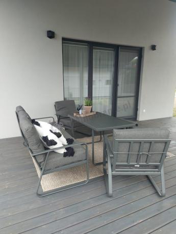 Komplet mebli na taras - sofa 173cm, 2 fotele, pufy i stół 120cm Ater Dining - Dark Grey