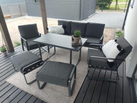 Komplet mebli na taras - sofa 173cm, 2 fotele, pufy i stół 120cm Ater Dining - Dark Grey