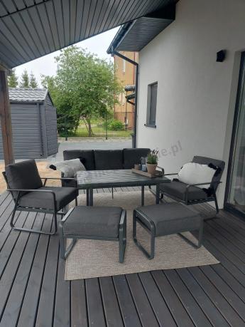 Komplet mebli na taras - sofa 173cm, 2 fotele, pufy i stół 120cm Ater Dining - Dark Grey