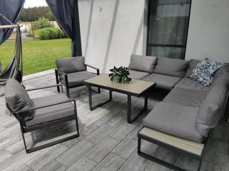 Komplet mebli na taras - szary narożnik 220x220cm + 2 fotele - Panaon Corner - GG