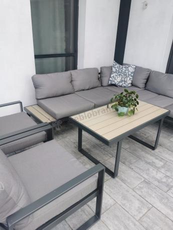 Komplet mebli na taras - szary narożnik 220x220cm + 2 fotele - Panaon Corner - GG