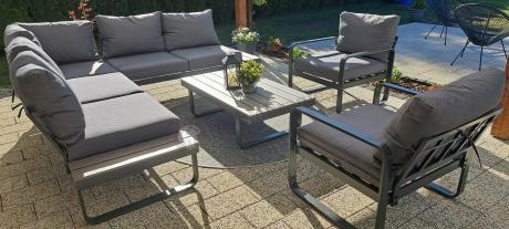 Komplet mebli na taras - szary narożnik 220x220cm + 2 fotele - Panaon Corner - GG