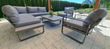Komplet mebli na taras - szary narożnik 220x220cm + 2 fotele - Panaon Corner - GG